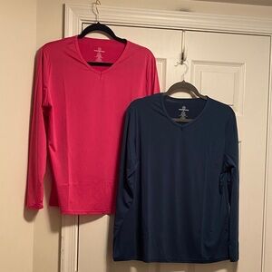 Real Essentials Bundle of 2 Women’s Dry Fit Long Sleeve V-Neck Tees…size XL